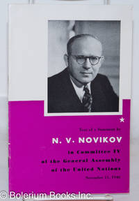 Text of a Statement by N.V. Novikov in Committee IV of the General Assembly of the United Nations November 11, 1946