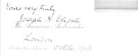 image of His Visiting card signed (Joseph Hodges, 1832-1917, Lawyer and Orator, U.S. Ambassador to Great Britain 1899-1905)