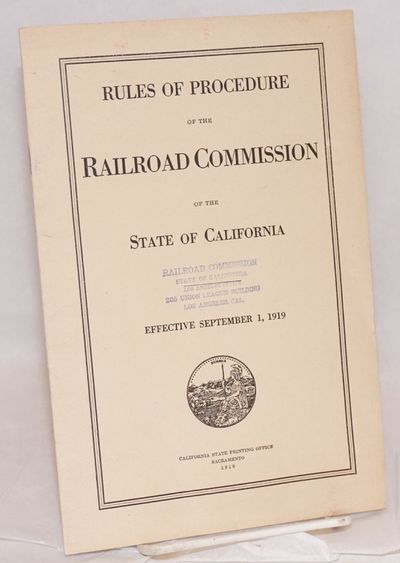 Sacramento: California State Printing Office for the commission, 1919. Pamphlet. 23p., staplebound p...