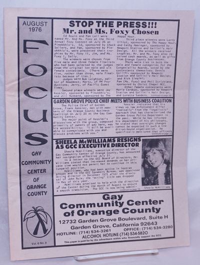 Focus: Gay Community Center of Orange County newspaper vol. 6, #8, August 1976: Stop the Press! Mr. & Mrs. Foxy Chosen!