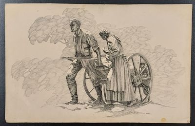 Original Art. Mormon Handcart Pioneers