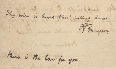 Alfred Lord Tennyson Pens a Line from a Great Poem: ""Thy voice is heard thro' rolling drums.""