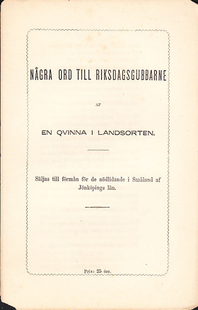 Några ord till riksdagsgubbarne af en qvinna i…