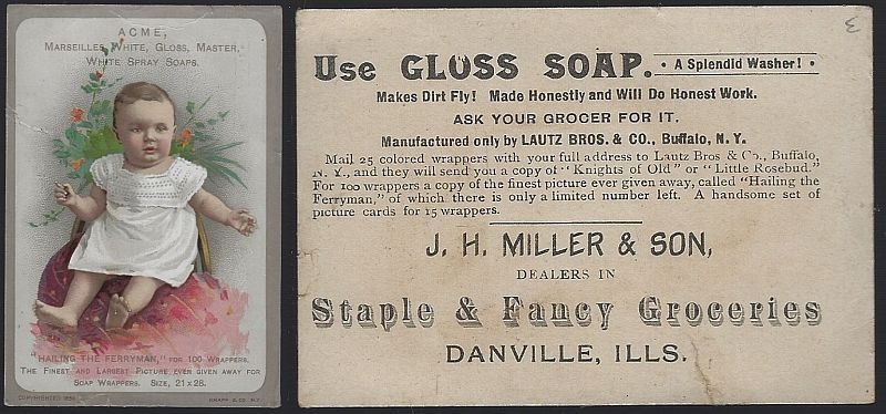 VICTORIAN TRADE CARD FOR ACME SOAP WITH BABY AND FLOWERS