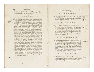 Catalogue des Tableaux et autres Objets de curiosité provenant du Cabinet de feu… Dont la Vente se fera…le Vendredi 28 Novembre 1783…[Expert: J. Foliot]