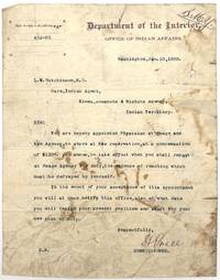 Office of Indian Affairs Letter Appointing Physician at Osage and Kaw Agency, 1885
