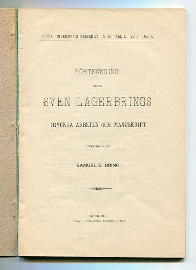 Förteckning öfver Sven Lagerbrings tryckta…