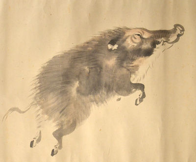 Hirota Hyakuho 広田百豊. ZODIACAL ANIMAL SCROLL. 33 x 626.5cm approx total length (25.5cm blank ...