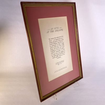 [BROADSIDE] [SPECIAL PRESS] AN EVYL AT THE COLLEDG. HARVARD COLLEGE