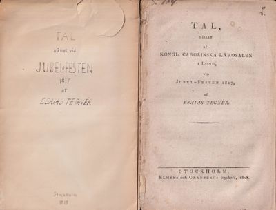 Tal, hållet på kongl. carolinska lärosalen i…