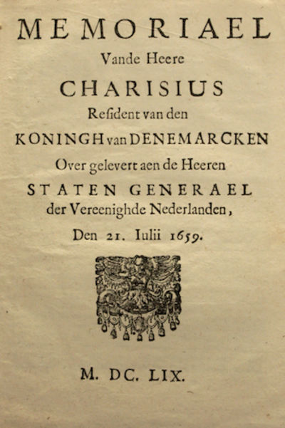Memoriael vande heere Charisius resident van den…