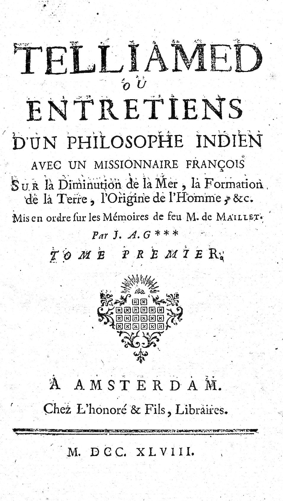 Telliamed By Benoit De Maillet First Edition 1748 From Biomed Rare Books Sku 878