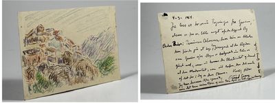 Original tegning med oliekridt + brev.
