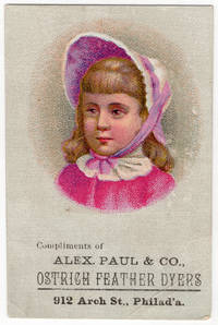 Bright Illustrated Advertising Card for Alex. Paul & Co., Ostrich Feather Dyers
