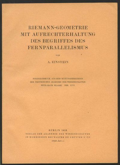 Riemann-Geometrie mit Aufrechtehaltung des Begreiffes des Fernparallelismus. (photo 2)