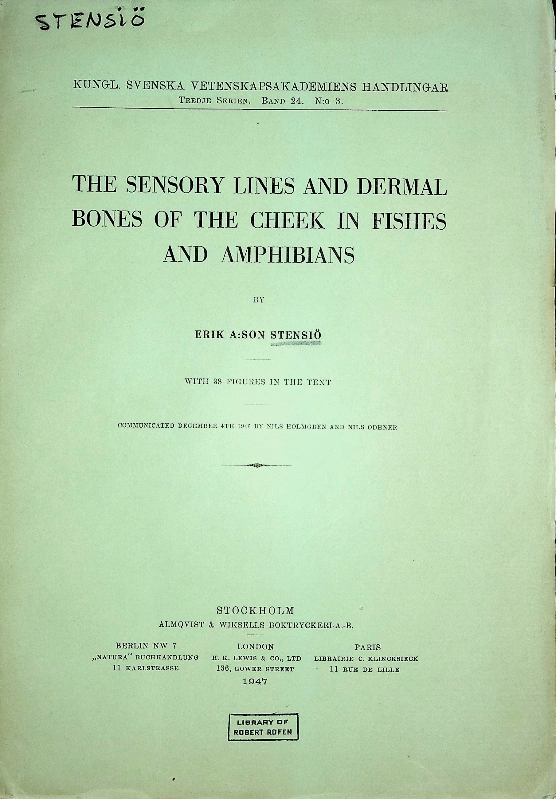 BIBLIO | The Sensory Lines and Dermal Bones of the Cheek in Fishes and ...