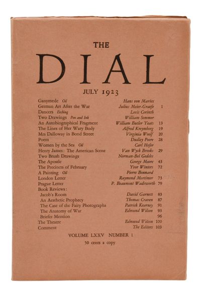 Mrs. Dalloway in Bond Street" in The Dial, Vol. LXXV, Number 1. July 1923