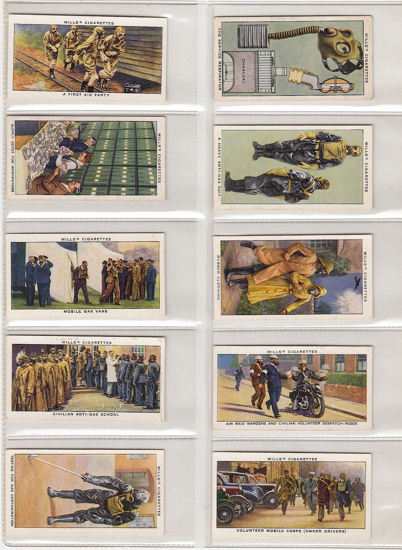 ww2 cigarette cards Air Raid Precautions, 1-50. A Series of Cigarette Cards. (W. D. & H. O.  Wills). [COMPLETE SET OF 50 UNUSED CARDS]