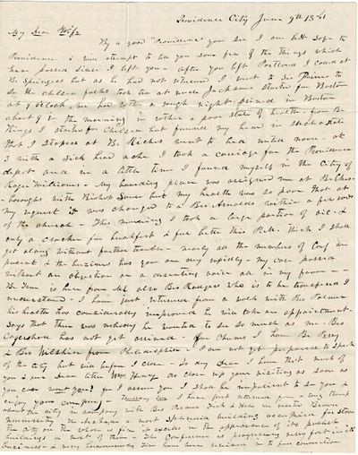 Providence City: June 9, 1841. 4to, approx. 125 lines and 1800 words; previous folds, address panel ...