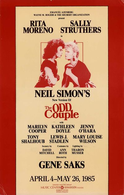 ODD COUPLE, THE (1985) Theatre window card NY