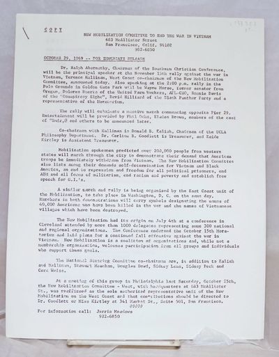 October 29, 1969 - For immediate release