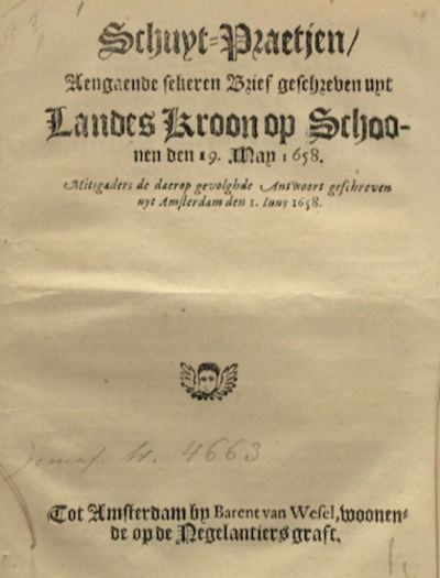 Schuyt-praetjen, aengaende sekeren brief…