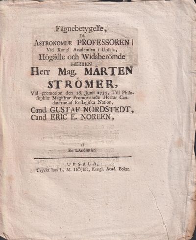 Fägnebetygelse, då astronomiæ professoren vid…