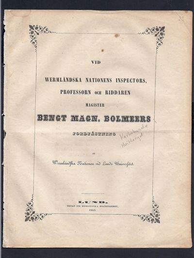 Vid wermländska nationens inspectors, professorn…