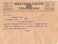 An Original 1924 Telegram and Pictures to Mrs. Walbridge S. Taft from Her  Mother