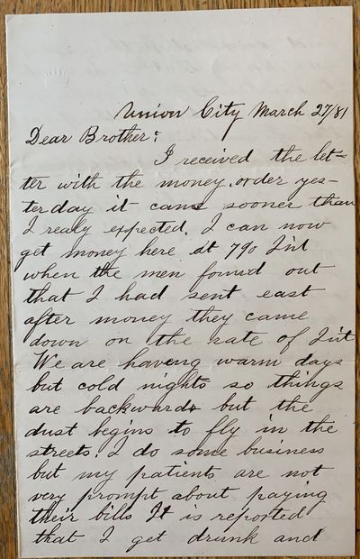 Autograph Letter Signed, Union City [PA?] March 27, 1881, to his brother John