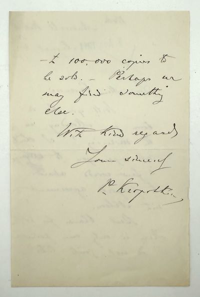 Autograph Letter, signed ("P. Kropotkin"), to Mr. Casenove [sic.]