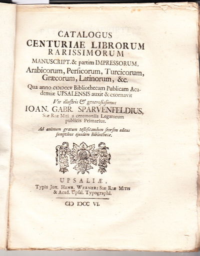 Catalogus centuriae librorum rarissimorum…