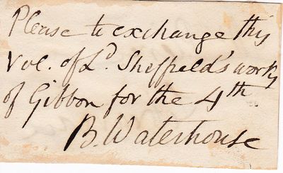 Early American Medicine Benjamin Waterhouse Signed Note from the Harvard Physician Who Introduced Smallpox Vaccination to the United States