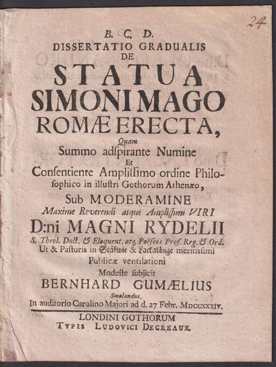 Dissertatio gradualis de statua Simoni Mago Romae…