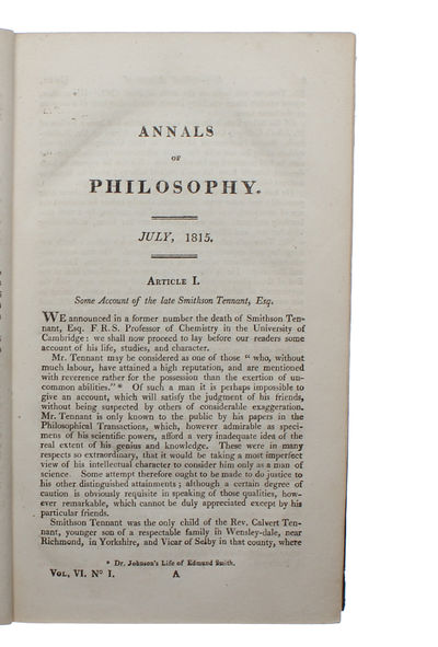 On the Relation between the Specific Gravities of Bodies in their Gaseous State and the Weight of their Atoms. (+) Correction of a Mistake in the Essay on the Relation between the Specific Gravities of Bodies in their Gaseous State and the Weights of ... (photo 3)