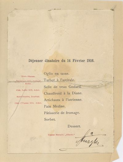 Déjeuner dinatoire du 14 Février 1916
