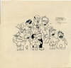 ORIGINAL ART SIGNED. Pen and ink Sketch of eight characters from "Bringing Up Father" with Snookums drawn in pencil peeping in from the right, 8 x 9 inch card stock unevenly cut. Signed, "From Geo. McManus." Some soiling, tape on verso from prior mounting and pencil docketing "circa 1933