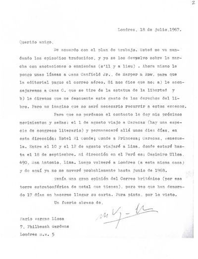 np, 1967. Very Good. A SIGNIFICANT COLLECTION OF LETTERS FROM 2010 NOBEL LAUREATE MARIO VARGAS LLOSA...