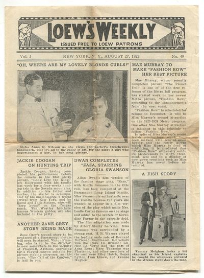 [Film Periodical]: Loew's Weekly: Issued Free to Loew Patrons. Vol. 3, No. 49. 1923