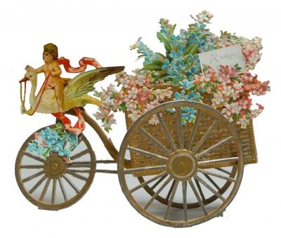 Exceptional Delicate Open-Out Valentine - Cupid Rides Swan Pulling Flower Cart