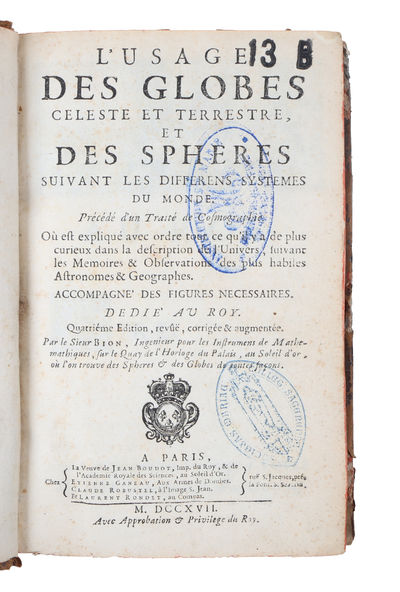 L'Usage des Globes Celeste et Terrestre, et des spheres suivant les differens Systemes du Monde. Précédé d'un Traite de Cosmographie. Quatrieme ed., revue, corrigée et eugmentée. (photo 2)
