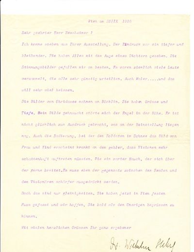 Typed Letter SIGNED, in German, 4to, Vienna, Oct. 28, 1916