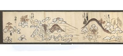 Illustrated scroll of garden design paintings on paper, mounted on later paper