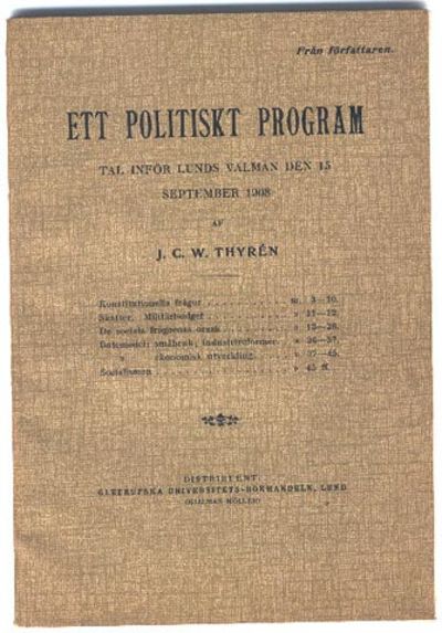 Ett politiskt program. Tal inför Lunds talmän den…