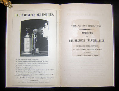 Thérapeutique respiratoire... Instruction sur l’instrument pulvérisateur des liquides médicamenteux, ses applications au traitement des maladies de poitrine er la manière de s’en servir