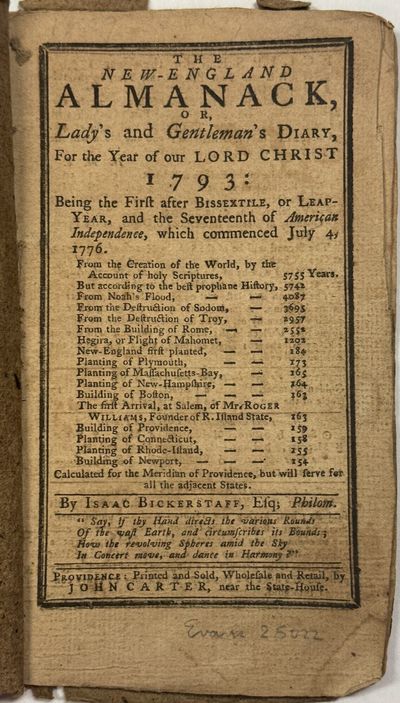 THE NEW-ENGLAND ALMANACK, LADY'S AND GENTLEMAN'S DIARY, FOR THE YEAR OF OUR LORD CHRIST 1793. .