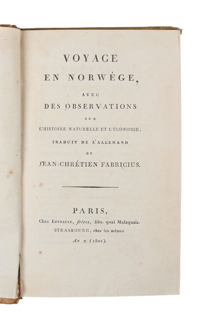 Voyage en Norwège, avec des observations sur l'histoire naturelle et l'économie. Traduit de l'Allemand. - [FROM THE LIBRARY OF JONAS SKOVGAARD] (photo 2)