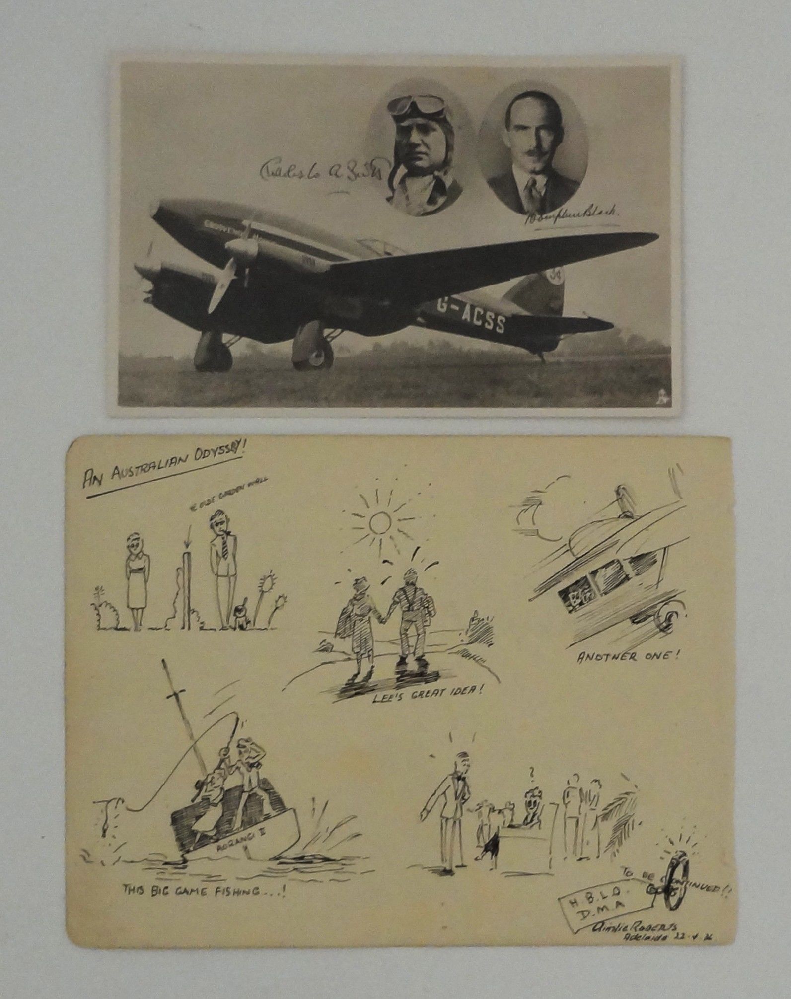 London Australia Air Race Signed Sketch and Postca