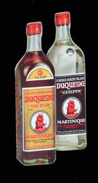 Die-cut Advertising Pamphlet in the Shape of Duquesne Rum Bottle Featuring Selected Drink Recipes