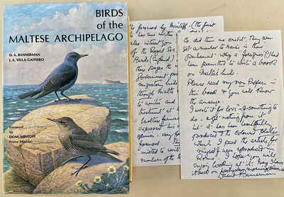 Birds of the Maltese archipelago + autograph letter signed